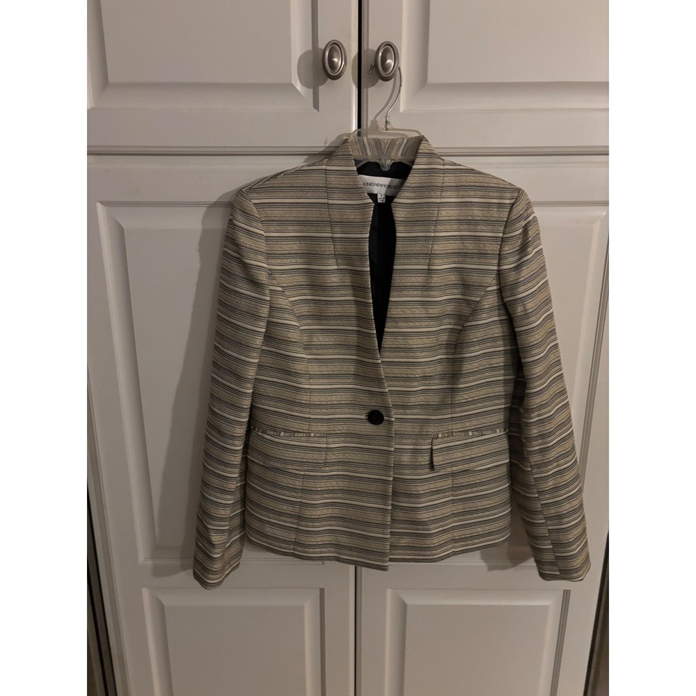 Jones New York Suit Blazer Womens 6 Gold Black Striped Metallic Textured Jacket